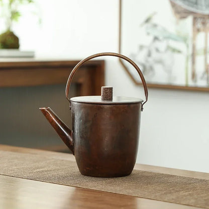 1L Pure Copper Teapot Water Kettle Tea Coffee Pot  Retro Copper Water Boiler Outdoor Kettle Drinkware Tableware
