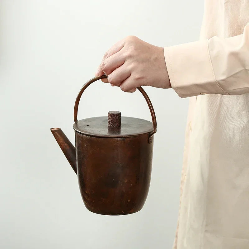 1L Pure Copper Teapot Water Kettle Tea Coffee Pot  Retro Copper Water Boiler Outdoor Kettle Drinkware Tableware