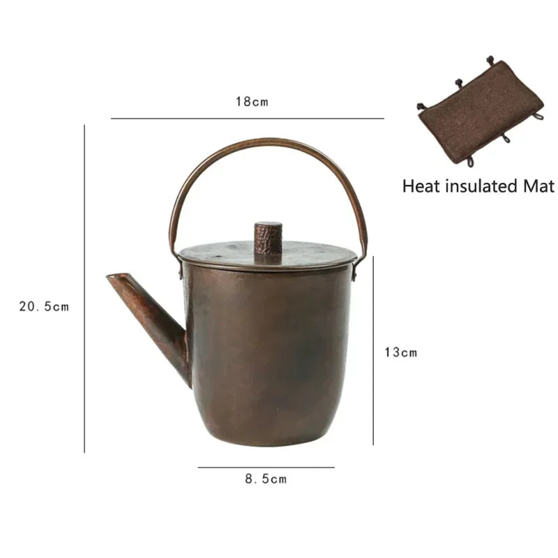 1L Pure Copper Teapot Water Kettle Tea Coffee Pot  Retro Copper Water Boiler Outdoor Kettle Drinkware Tableware