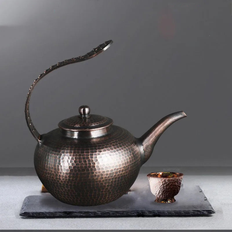 1L Side Handle Teapot Retro Large Chinese Teapot Hot Water Kettle Handmade Infuser Teapot Metal Burn Kettle Gold Kung Fu Tea Set