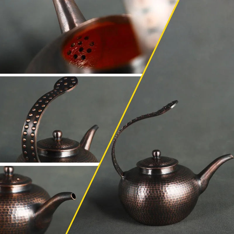 1L Side Handle Teapot Retro Large Chinese Teapot Hot Water Kettle Handmade Infuser Teapot Metal Burn Kettle Gold Kung Fu Tea Set