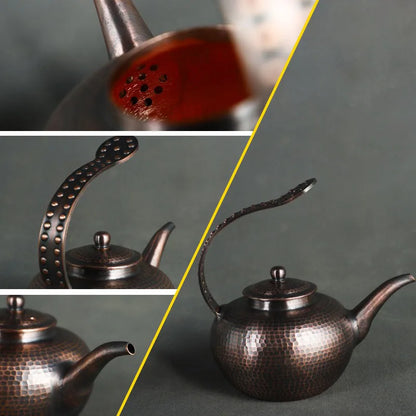1L Side Handle Teapot Retro Large Chinese Teapot Hot Water Kettle Handmade Infuser Teapot Metal Burn Kettle Gold Kung Fu Tea Set