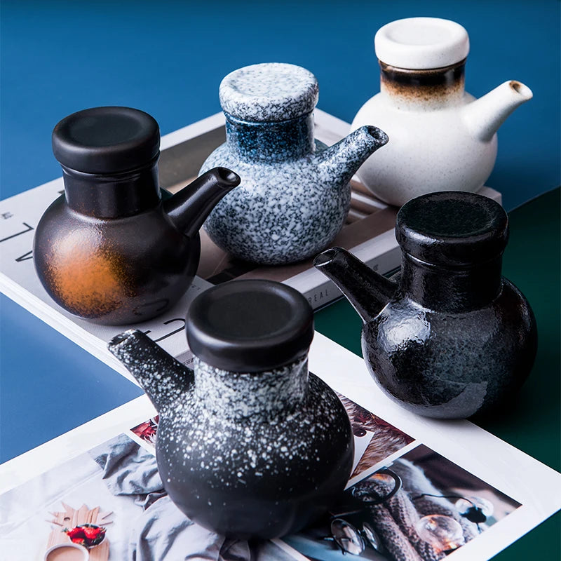 1PC European Style  Retro Ceramic Oil  Soy  Vinegar Seasoning Pot Home Kitchen Condiment Bottle Kitchen Accesories Set