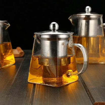 1PC Steep Glass Teapot Clear Tea Strainers Heat-resistant Stainless Steel Filter With Infuser