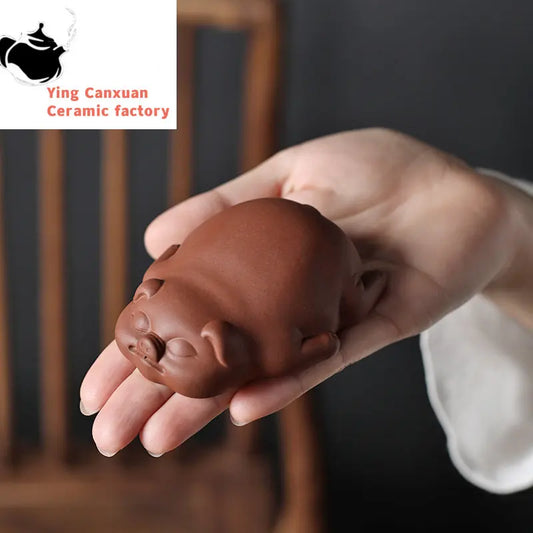 1PCS Lucky Cute Pig Statue Purple Clay Tea Pet Ornaments Desktop Handmade Crafts Chinese Boutique Tea Decoration Accessories