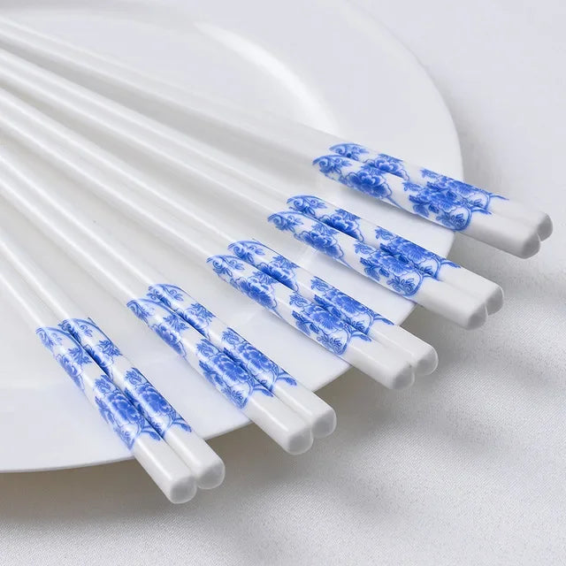 1Pair Blue and White Ceramic Japanese Style Chopsticks Bone Porcelain Long Sushi  Household Chopsticks