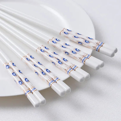 1Pair Blue and White Ceramic Japanese Style Chopsticks Bone Porcelain Long Sushi  Household Chopsticks
