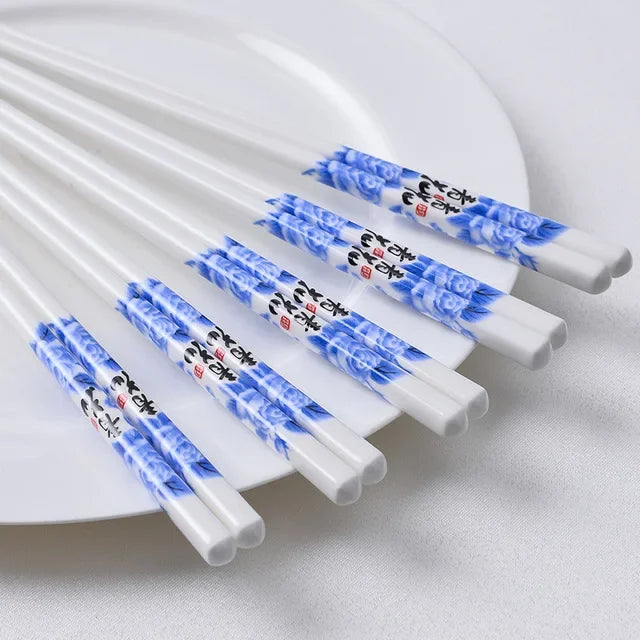 1Pair Blue and White Ceramic Japanese Style Chopsticks Bone Porcelain Long Sushi  Household Chopsticks