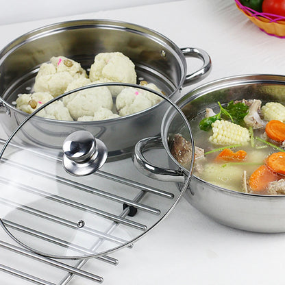 1Pc 28cm Multifunctional Steam Pot Double Layers Stockpot Stainless Steel Steamer Cooking Boiler Silver