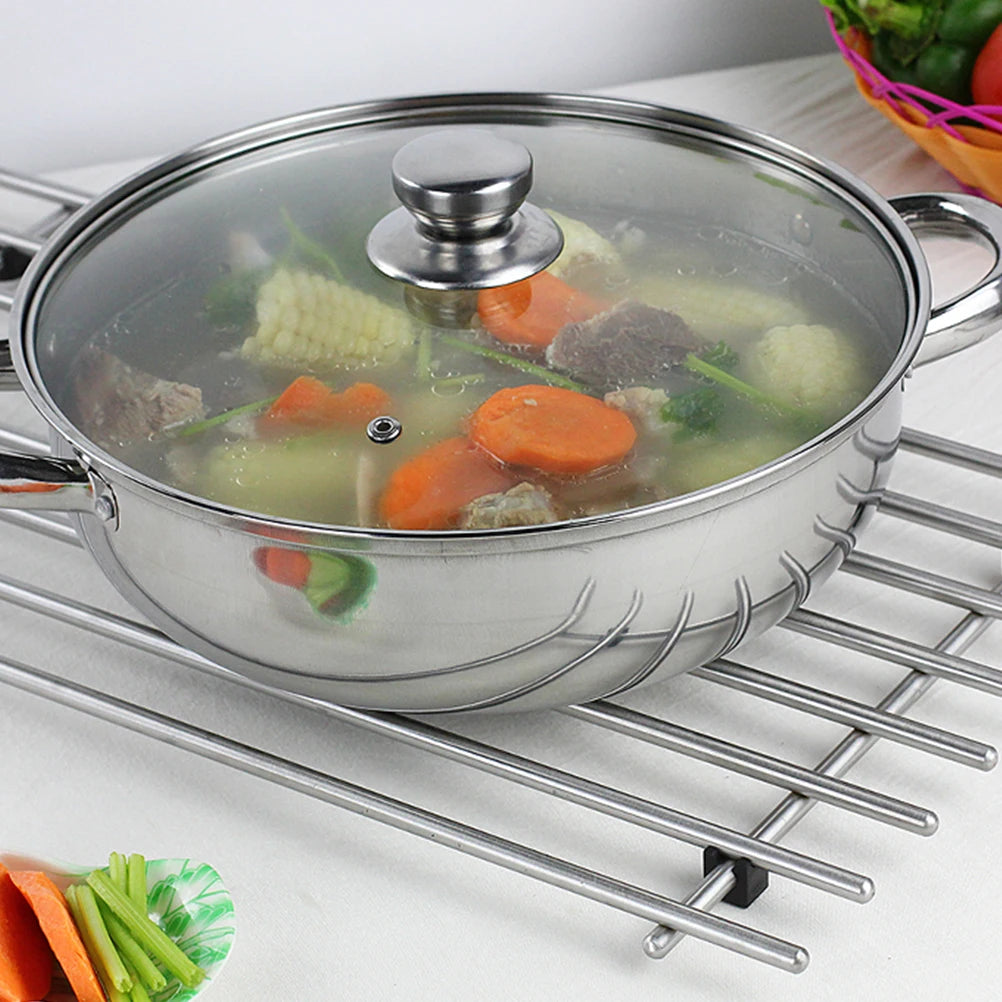 1Pc 28cm Multifunctional Steam Pot Double Layers Stockpot Stainless Steel Steamer Cooking Boiler Silver
