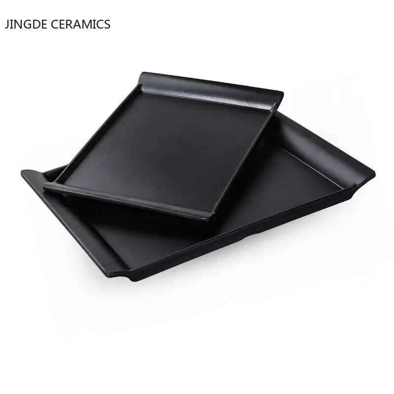1Pc Black Matte Fan-shaped Melamine Plate Tableware Western Steak Salad Dessert Cake Sushi Snack Tea Tray Storage Plate