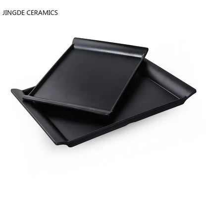 1Pc Black Matte Fan-shaped Melamine Plate Tableware Western Steak Salad Dessert Cake Sushi Snack Tea Tray Storage Plate