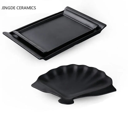 1Pc Black Matte Fan-shaped Melamine Plate Tableware Western Steak Salad Dessert Cake Sushi Snack Tea Tray Storage Plate