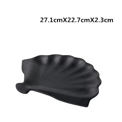 1Pc Black Matte Fan-shaped Melamine Plate Tableware Western Steak Salad Dessert Cake Sushi Snack Tea Tray Storage Plate