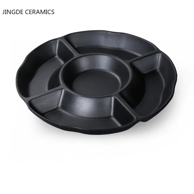 1Pc Black Matte Fan-shaped Melamine Plate Tableware Western Steak Salad Dessert Cake Sushi Snack Tea Tray Storage Plate