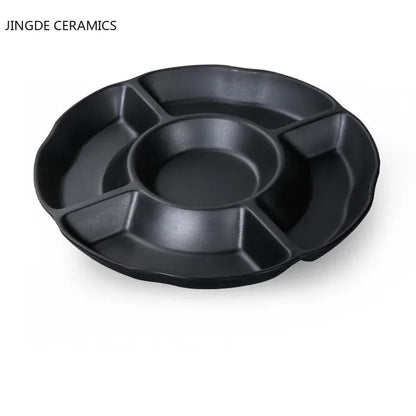 1Pc Black Matte Fan-shaped Melamine Plate Tableware Western Steak Salad Dessert Cake Sushi Snack Tea Tray Storage Plate