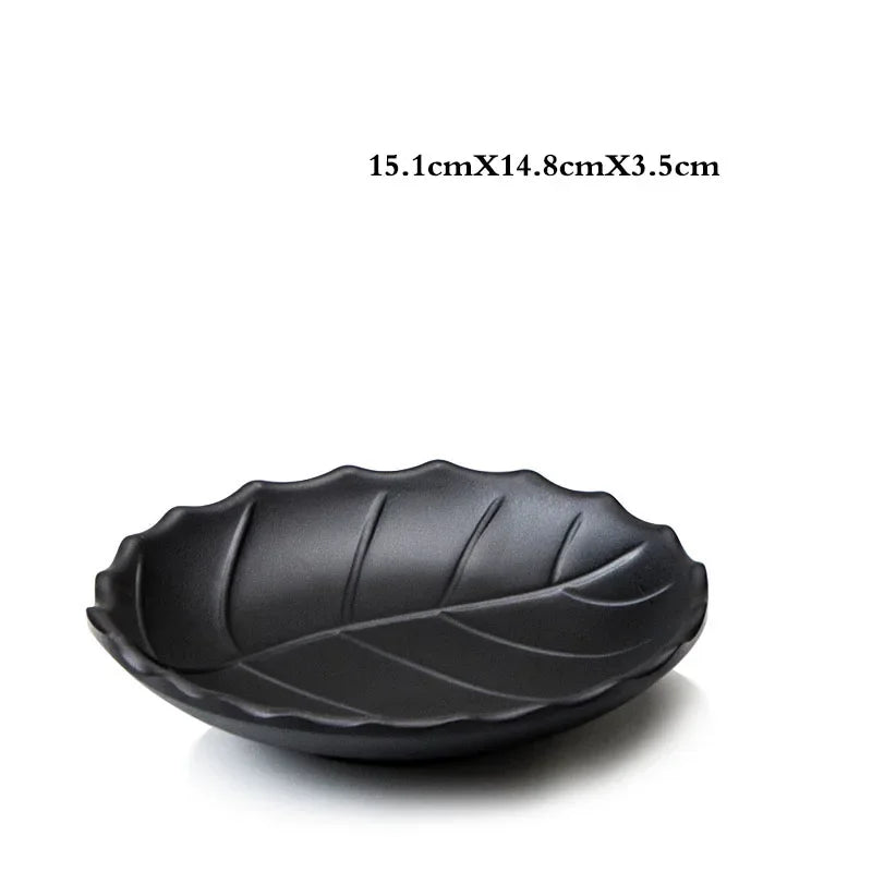 1Pc Black Matte Fan-shaped Melamine Plate Tableware Western Steak Salad Dessert Cake Sushi Snack Tea Tray Storage Plate
