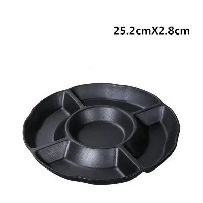 1Pc Black Matte Fan-shaped Melamine Plate Tableware Western Steak Salad Dessert Cake Sushi Snack Tea Tray Storage Plate