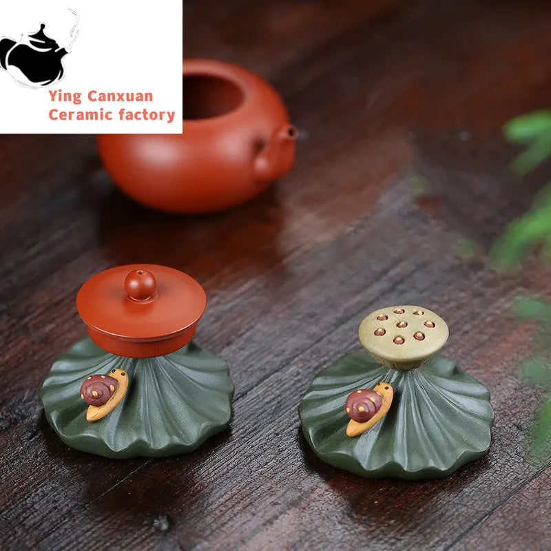 1Pcs Creative Purple Clay Tea Pet Ornaments Teapot Lid Holder Household Tea Tray Decorations Tradition Tea Set Handmade Crafts