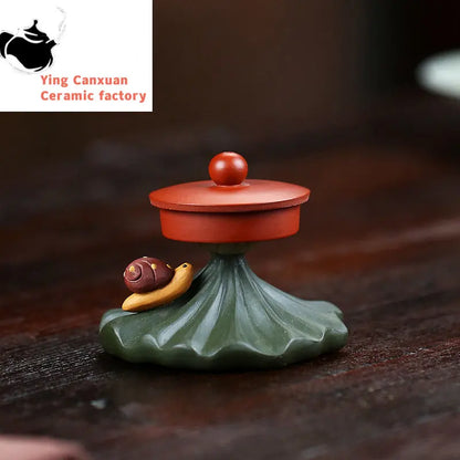 1Pcs Creative Purple Clay Tea Pet Ornaments Teapot Lid Holder Household Tea Tray Decorations Tradition Tea Set Handmade Crafts