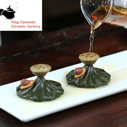 1Pcs Creative Purple Clay Tea Pet Ornaments Teapot Lid Holder Household Tea Tray Decorations Tradition Tea Set Handmade Crafts