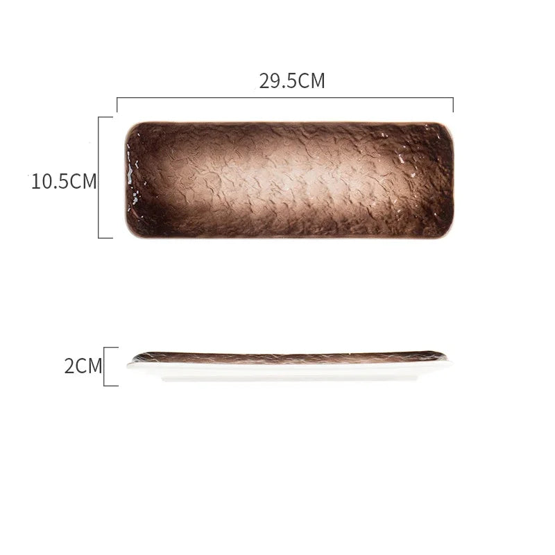 1Pcs Creative Stone Strip Rectangular Ceramic Plate Western Steak Salad Dessert Cake Sushi Home Kitchen Storage Decorative Plate