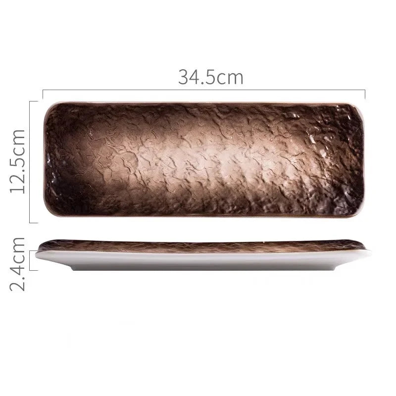 1Pcs Creative Stone Strip Rectangular Ceramic Plate Western Steak Salad Dessert Cake Sushi Home Kitchen Storage Decorative Plate
