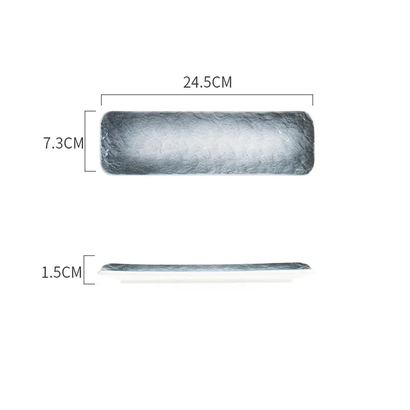 1Pcs Creative Stone Strip Rectangular Ceramic Plate Western Steak Salad Dessert Cake Sushi Home Kitchen Storage Decorative Plate
