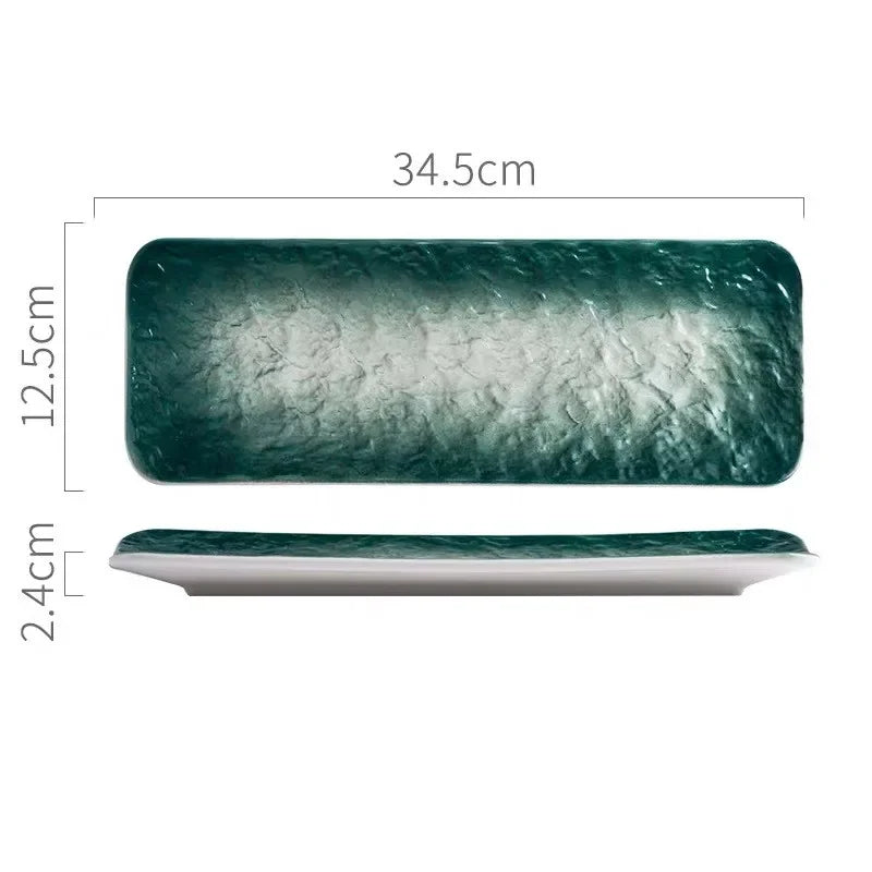 1Pcs Creative Stone Strip Rectangular Ceramic Plate Western Steak Salad Dessert Cake Sushi Home Kitchen Storage Decorative Plate