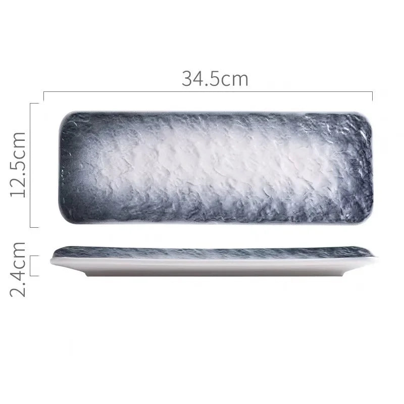 1Pcs Creative Stone Strip Rectangular Ceramic Plate Western Steak Salad Dessert Cake Sushi Home Kitchen Storage Decorative Plate