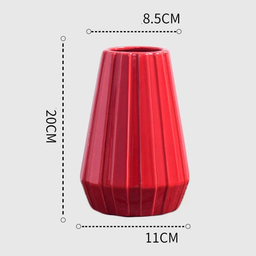 1Pcs Red drum ceramic vase home wedding festive decoration modern simple living room flower storage decorative ornaments