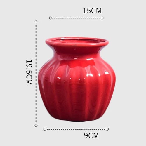 1Pcs Red drum ceramic vase home wedding festive decoration modern simple living room flower storage decorative ornaments