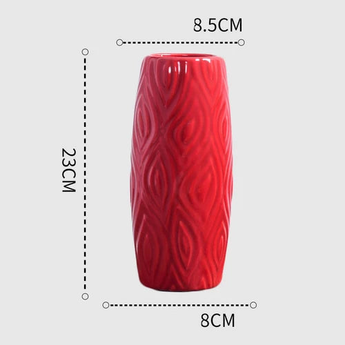 1Pcs Red drum ceramic vase home wedding festive decoration modern simple living room flower storage decorative ornaments
