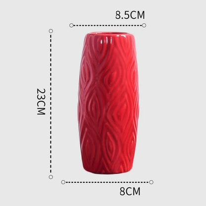 1Pcs Red drum ceramic vase home wedding festive decoration modern simple living room flower storage decorative ornaments