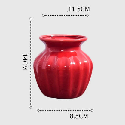 1Pcs Red drum ceramic vase home wedding festive decoration modern simple living room flower storage decorative ornaments
