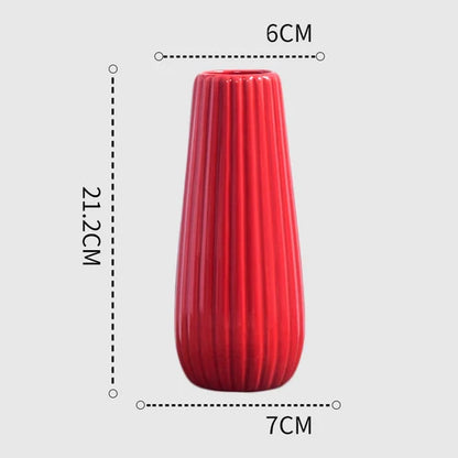 1Pcs Red drum ceramic vase home wedding festive decoration modern simple living room flower storage decorative ornaments