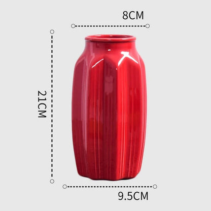 1Pcs Red drum ceramic vase home wedding festive decoration modern simple living room flower storage decorative ornaments