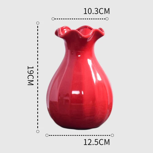 1Pcs Red drum ceramic vase home wedding festive decoration modern simple living room flower storage decorative ornaments