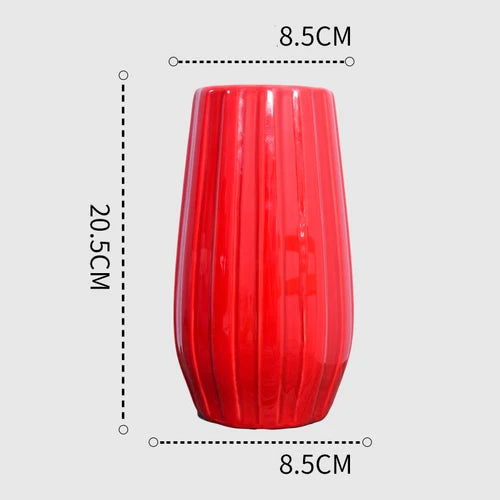 1Pcs Red drum ceramic vase home wedding festive decoration modern simple living room flower storage decorative ornaments