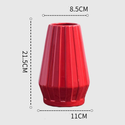 1Pcs Red drum ceramic vase home wedding festive decoration modern simple living room flower storage decorative ornaments