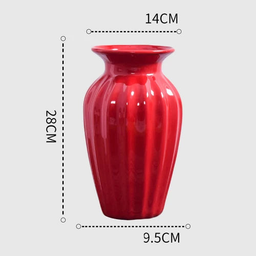 1Pcs Red drum ceramic vase home wedding festive decoration modern simple living room flower storage decorative ornaments