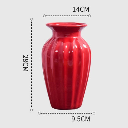 1Pcs Red drum ceramic vase home wedding festive decoration modern simple living room flower storage decorative ornaments