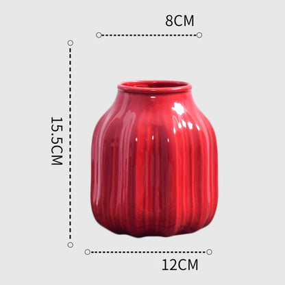 1Pcs Red drum ceramic vase home wedding festive decoration modern simple living room flower storage decorative ornaments