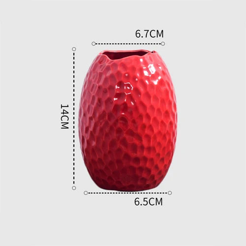 1Pcs Red drum ceramic vase home wedding festive decoration modern simple living room flower storage decorative ornaments