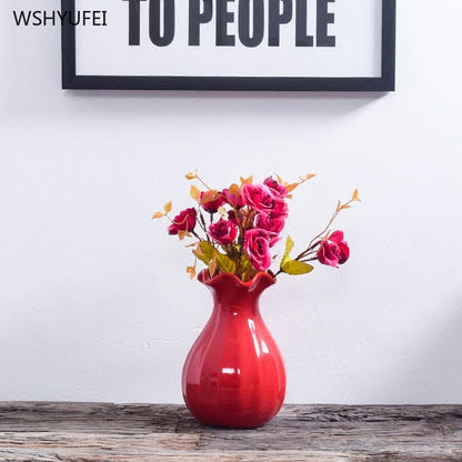 1Pcs Red drum ceramic vase home wedding festive decoration modern simple living room flower storage decorative ornaments