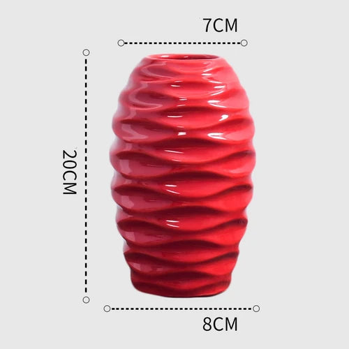 1Pcs Red drum ceramic vase home wedding festive decoration modern simple living room flower storage decorative ornaments