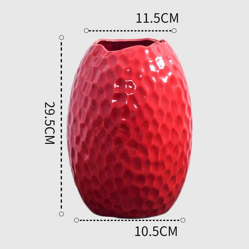1Pcs Red drum ceramic vase home wedding festive decoration modern simple living room flower storage decorative ornaments