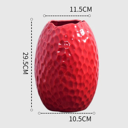 1Pcs Red drum ceramic vase home wedding festive decoration modern simple living room flower storage decorative ornaments