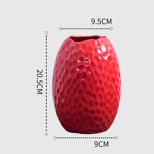 1Pcs Red drum ceramic vase home wedding festive decoration modern simple living room flower storage decorative ornaments