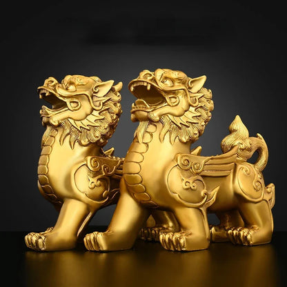 1pair Fengshui Pure Copper Brass Male and Female Flying Brave Living Room Living Wine Cabinet Desktop Decor Store Gifts